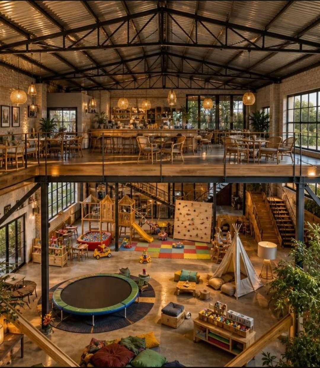 Children's play area and café inside hangar